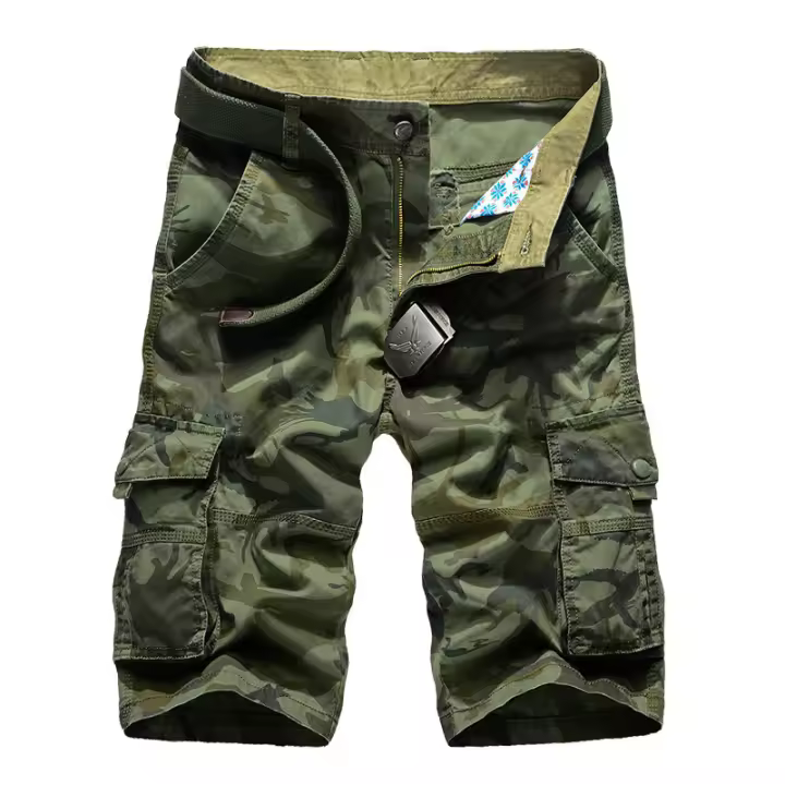Pantalones cortos cargo con múltiples bolsillos de camuflaje de algodón para hombre - 1
