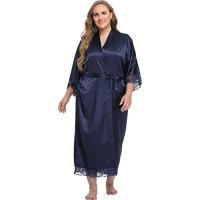 Vestido tipo kimono largo Sexy para mujer, bata de baño de encaje, lencería, camisón de seda helada, camisón de Color sólido, ropa de dormir de talla grande #     0701 - details 26