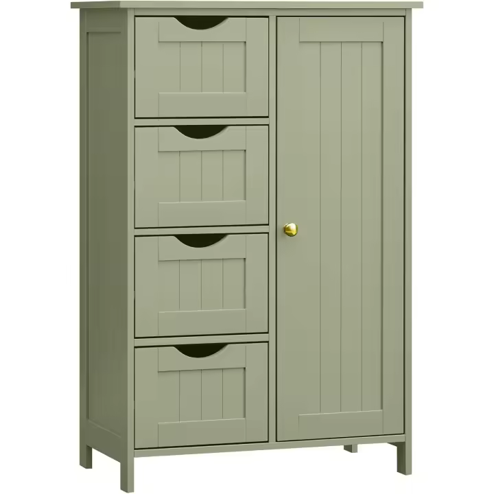 Armario de baño Estrecho con 4 cajones, Estante Ajustable, 30 x 55 x 82 cm, Color Verde Bosque LHC041C02 - 1