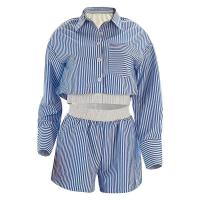 Conjunto de Moda para Mujer de Primavera 2024 Camisas de Manga Corta y Larga con Rayas Shorts - details 19