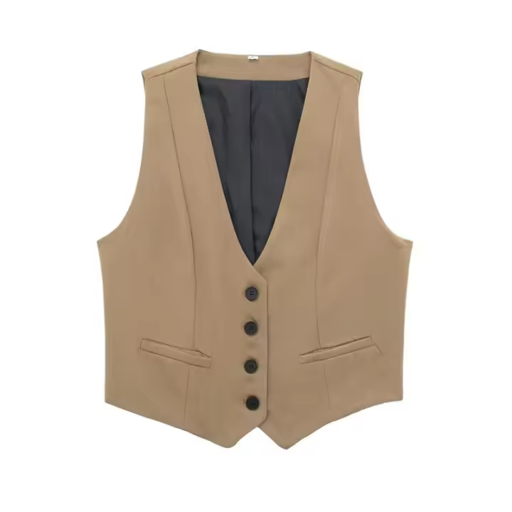 BUNO-moda para mujer, chalecos lisos de un solo pecho, chaleco Vintage sin mangas, chaquetas femeninas elegantes para mujer, camisetas sin mangas - 1