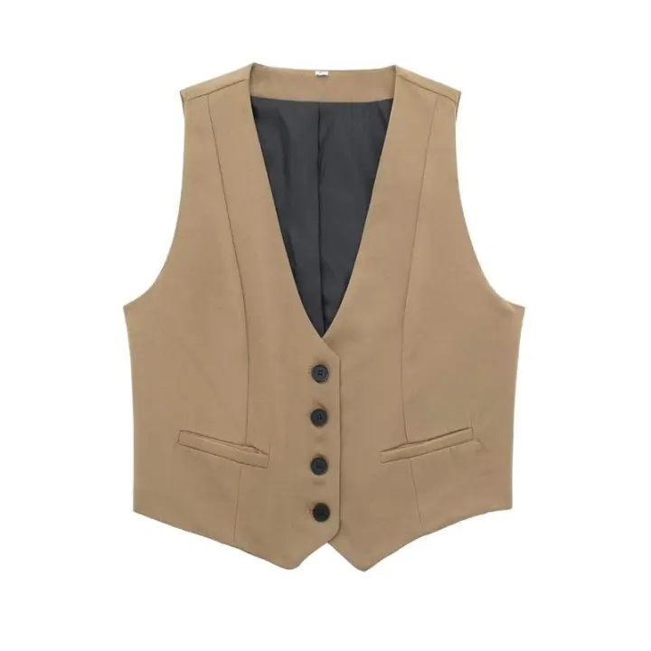 BUNO-moda para mujer, chalecos lisos de un solo pecho, chaleco Vintage sin mangas, chaquetas femeninas elegantes para mujer, camisetas sin mangas - 1