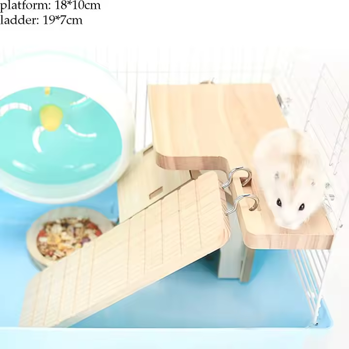 Ratón Chinchilla Rat Plataforma de pie de madera natural Accesorios para jaula con escalera Repisa para hámster - 1