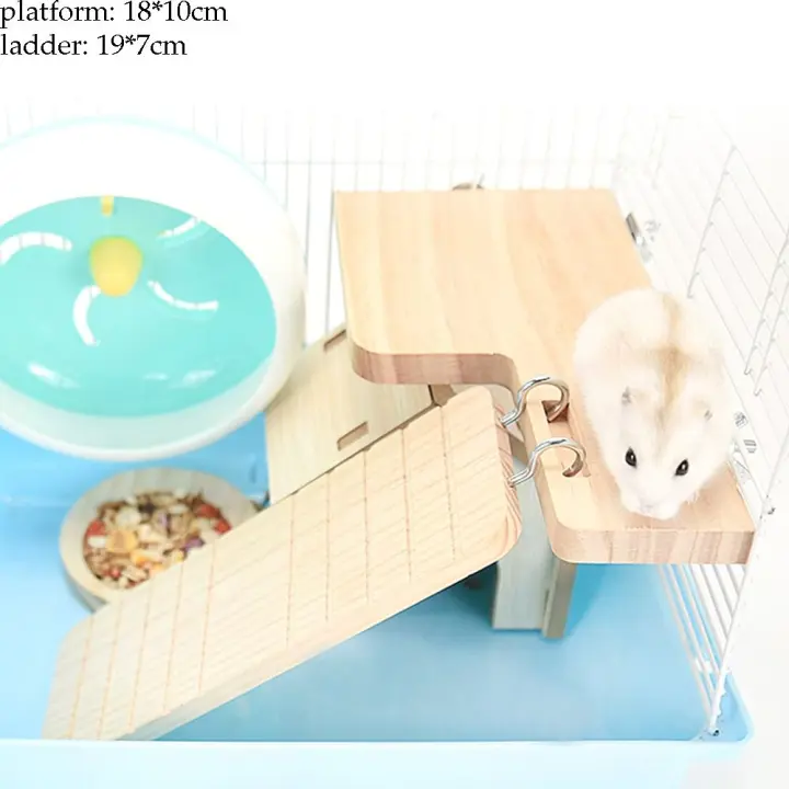 Ratón Chinchilla Rat Plataforma de pie de madera natural Accesorios para jaula con escalera Repisa para hámster - 1