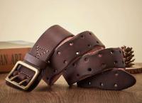 Cinturón ancho vintage de cuero grueso para hombre, cuero de vaca real, hebilla de doble punta, cinturón de jeans - details 7