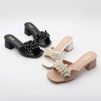 Tacones altos con tiras, tacones gruesos, perlas versátiles, sencillos. - details 1