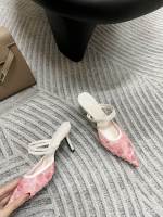 Nuevos tacones altos puntiagudos, hilo de malla para mujer, una palabra con boca ligera, cabeza de bolso estilo hada de moda, medias zapatillas. - details 24