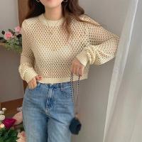 Top de punto para mujer, jerséis de malla holgados y transparentes sexis, Top básico de manga larga, suéter de talla grande para mujer - details 1