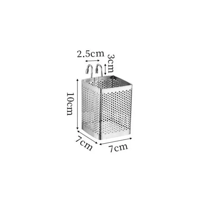 Práctico estante para palillos de acero inoxidable plateado, colgante con ganchos, cesta de secado de cubiertos, vajilla ahorradora de espacio, escurridor, cuchara - 1