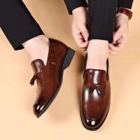 Zapatos de cuero rellenos de pus informales de negocios formales para hombres de estilo diseñador, zapatos de fiesta de boda - details 0