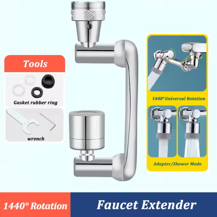 Aireador de Metal giratorio de 1080 ° para grifo de cocina, boquilla giratoria, adaptador de filtro de salpicaduras, extensor de grifo de baño, burbujeador - 1