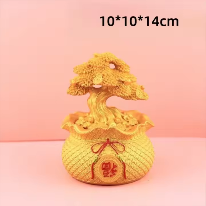 Decoración creativa para el hogar, atrayente, de resina, estatua de pez dorado para la entrada, árbol de la riqueza, decoración para gabinete de vinos - 1