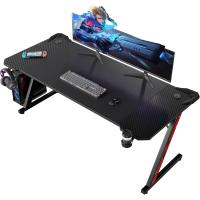 Mesa de Juegos Ergonómica en Forma de Z Fibra de Carbono Portavasos y Gancho para Auriculares Negro - details 7