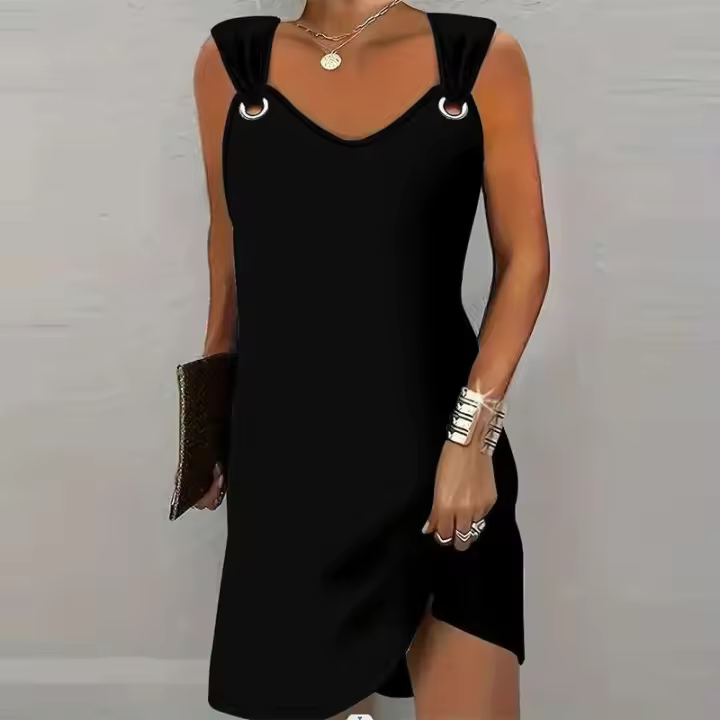 Vestido sin tirantes de Color sólido informal de moda para mujer falda cómoda de verano sin mangas - 1