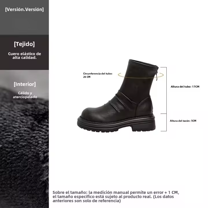 Botas cortas delgadas para mujer con muescas finas en las piernas, tacón grueso, cremallera trasera y elástico en la parte trasera. - 1