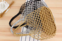 Instagram-Bolso de mano tejido con hierba para mujer, bolsa de playa con gancho de mano de hilo dorado y plateado sólido, a la moda, nuevo - details 10