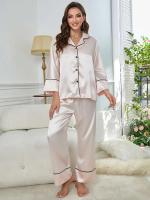 Ropa de dormir de satén de seda, pantalones con cuello ranurado, conjunto de camisón de 2 piezas, Tre y otra ropa informal para mujer - details 8