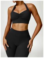 Sujetador deportivo con cuello Halter para mujer, Top fruncido de alto soporte para gimnasio, ropa de entrenamiento, corsé de - details 20