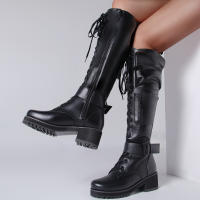 Botas de cuero con cremallera lateral para mujer, botines de tacón bajo a la moda, parte inferior gruesa con cordones, novedad de invierno de 2025 - details 35