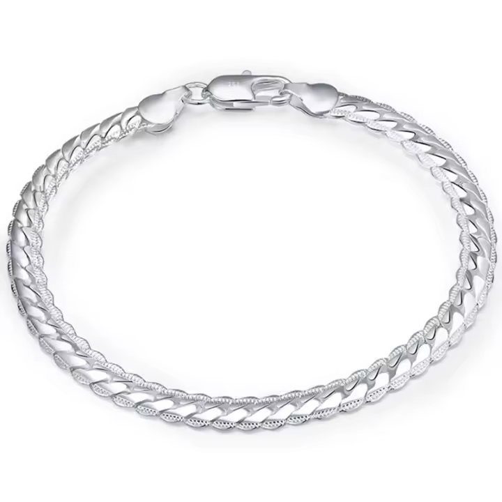 Pulsera de cadena de plata de ley 925, brazalete con dijes laterales de 6mm, joyería de moda - 1