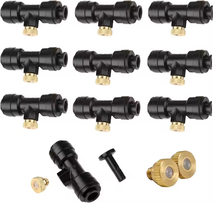 1/4'' Slip-Lock Misting Nozzles Kit - Brass Mister Nozzles, Outdoor Cooling - 1