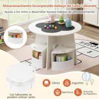 Juego de mesa y sillas para niños de 5 piezas, tablero de pizarra para escribir, mesa redonda apilable infantil con 4 taburetes de almacenamiento para actividades, arte, lectura (rosa) - details 12