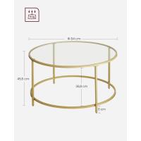 Mesa de Centro Redonda, Mesa de Cristal con Marco de Acero, Mesa de Salón, Mesa de Café - details 2