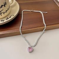 Collar con colgante de corazón rosa para mujer, joyería de piedra lunar de cristal, joyería - details 4