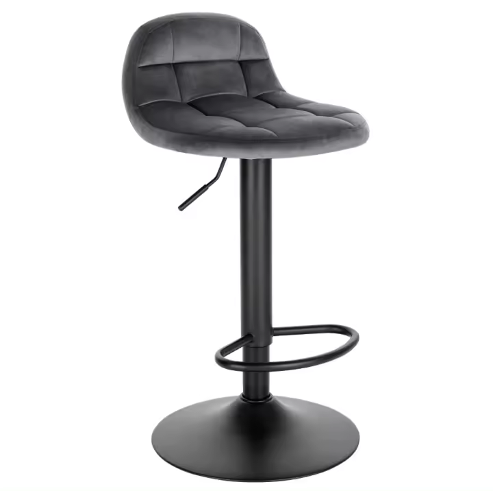 1 Uds. Taburetes de bar ajustables en altura 360 °   Silla de bar giratoria con respaldo, taburete de terciopelo con reposapiés de metal para cocina - 1