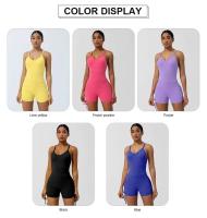 Mono de yoga para mujer, conjunto Fiess con cojín cruzado en la espalda, parte inferior del cuerpo de encaje, sin mangas, belleza, espalda, entrenamiento para correr - details 0