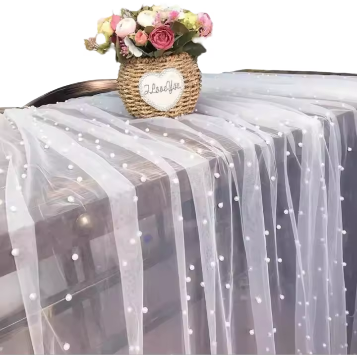 Mantel de cumpleaños y boda INS, tela de fondo Extra grande con perlas de tul para fiesta de graduación, decoración para mesa de comedor y banquete - 1
