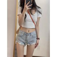 Pantalones cortos de mezclilla de talle alto con cremallera rasgada índigo mediano para mujer - details 0