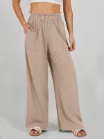 Pantalones de mujer de lino de playa pierna recta con bolsillos pantalones femeninos de cintura alta pantalones sueltos trajes moda coreana - details 10