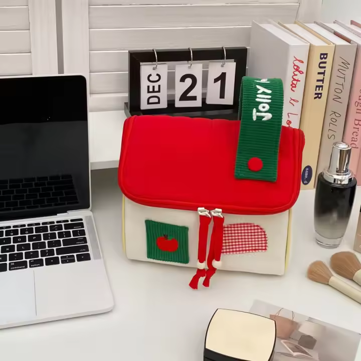 Bolsa de maquillaje de mano impermeable, bolsa de cosméticos con forma de casa de dibujos animados de nailon, bolsa de almacenamiento multifuncional para el cuidado de la piel de gran capacidad, viaje - 1
