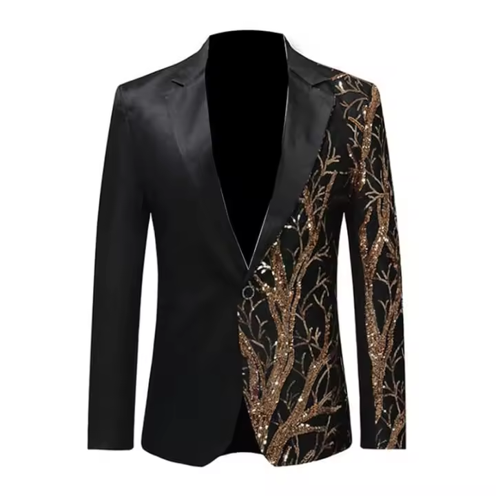 Blazer de lentejuelas para hombre, chaqueta de traje de un solo botón - 1