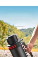 Botella de agua negra con correa para el hombro, fácil de transportar, adecuada para beber agua caliente y fría en viajes y acam - details 2