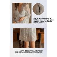 2025 Nuevo Profundo Corte V Bajo Camisón de Malla Puro Deseo de Mamma Conjunto de Ropa de Casa para Mujeres - details 9
