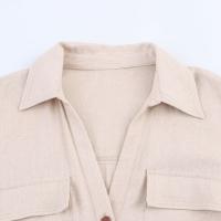 Ropa de mujer europea y americana con mini vestido de mezcla de lino con cinturón - details 3
