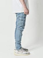 Nuevos pantalones vaqueros para hombre, pantalones vaqueros lavados de Color sólido con múltiples bolsillos, pantalones vaqueros Cargo de cintura media, pantalones casuales de moda de talla grande, ropa diaria para hombre - details 7