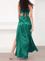 Vestido de Satén sin Correas de Verano Sexy, Lumbar, Rojo y Verde, Ideal para Fiesta de Cumpleaños y Ceremonia de Graduación - details 3