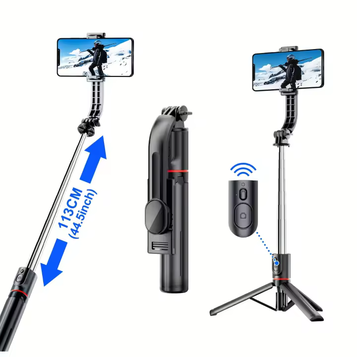 Trípode para Selfie Stick, Trípode Estable Reforzado y Selfie Stick Portátil Ampliable, con Control Remoto Inalámbrico y Soporte para Trípode, para Selfies en Grupo/Transmisión en Vivo/Grabación de Video, para iPhone, para Smartphones Android - 1