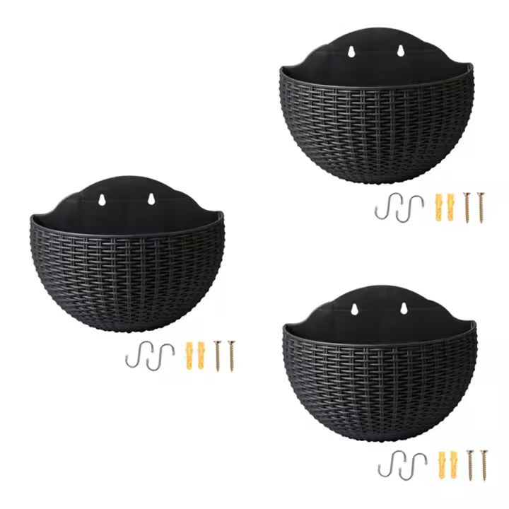 Macetas de pared negras para flores, cerca semicircular, con ganchos de drenaje - 1