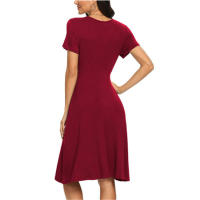 Ropa de mujer europea y americana de manga corta estampado de bolsillo de longitud media vestido - details 8