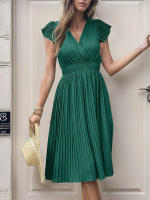 Vestido plisado de verano para mujer, manga corta, color sólido - details 2