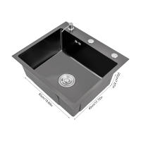 Fregadero de cocina empotrable de acero inoxidable, 50 x 45 cm, con escurridor con dispensador de jabón, color negro mate - details 0
