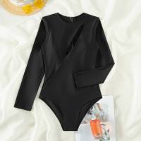 Traje de Baño de Una Pieza de Colores Sólidos Manga Larga Ajuste Ajustado Material de Nylon - details 13