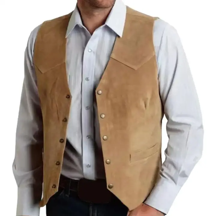 Chaleco marrón para hombre, traje de negocios formal, chaleco para padrinos de boda, nuevo vaquero - 1