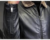 Chaqueta de cuero multicolor Retro para hombre, chaqueta de cuero cálida a prueba de viento con cuello de piel sintética de invierno para hombre - details 13