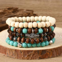 Juego de 5 Pulseras de Madera Vintage con Turquesa, Brazalete Elástico Multinivel para Hombre, Regalos para Hombre, Diseño Minimalista, Material Ecológico - details 13