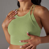Hamidou-Sujetador de gimnasio Sexy para mujer, Top de hilo, informal, a rayas, sin costuras, de punto, a la moda - details 13